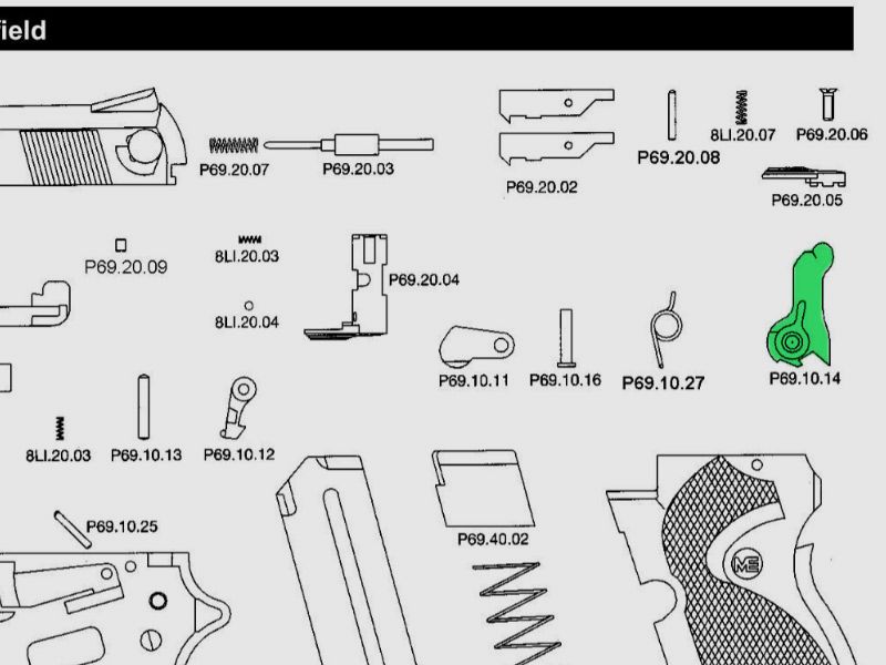 Hahn fĂĽr Schreckschuss-, Gas-, Signalpistole Melcher ME 69 Springfield, Ersatzteil