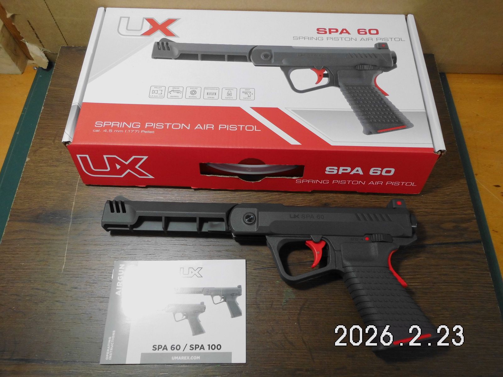 Air pistol Umarex SPA 60 break barrel 4.5mm diabolo in original packaging with instruction manual.