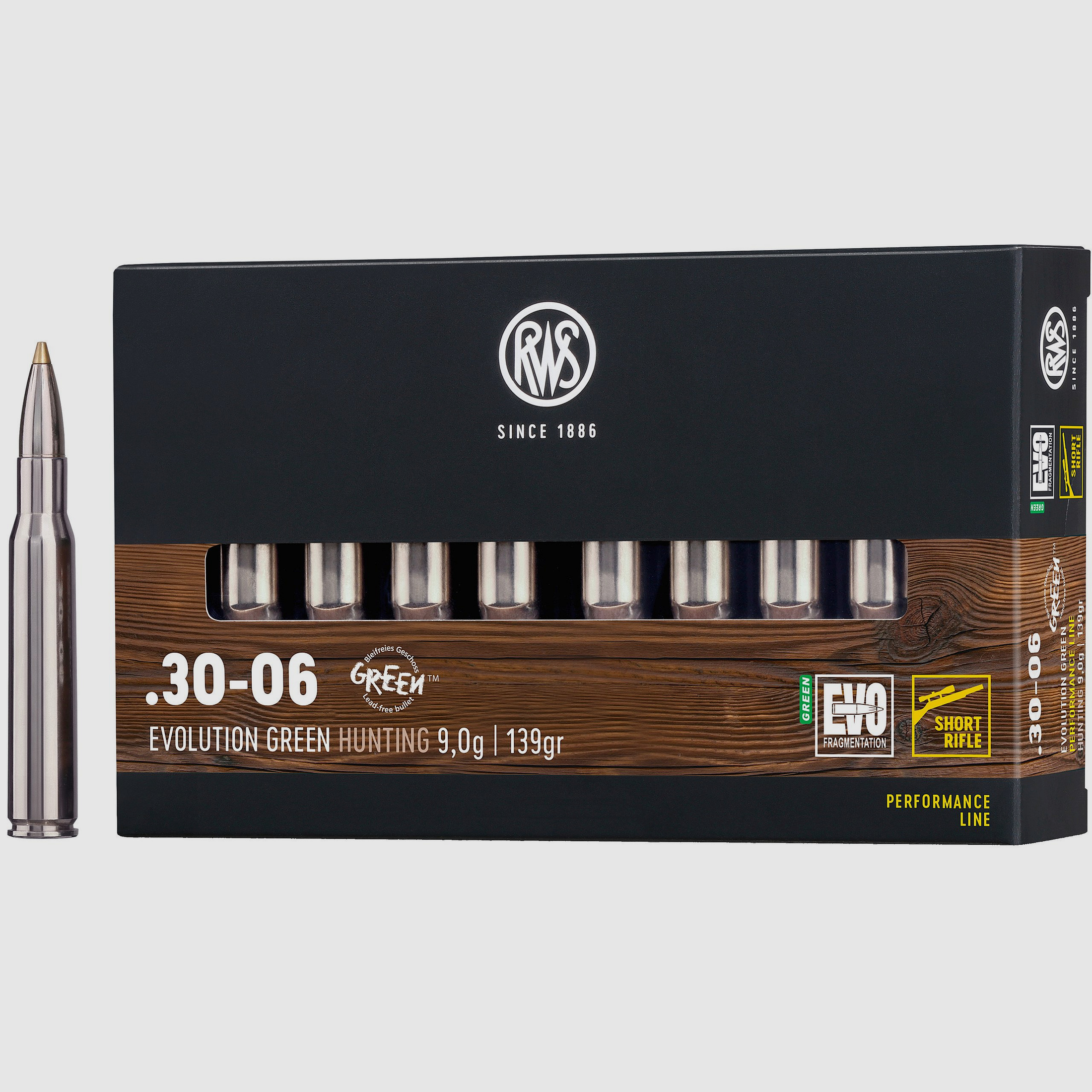 RWS Cartuchos de rifle Evolution Green Short Rifle .30-06 Spr. 139 grains