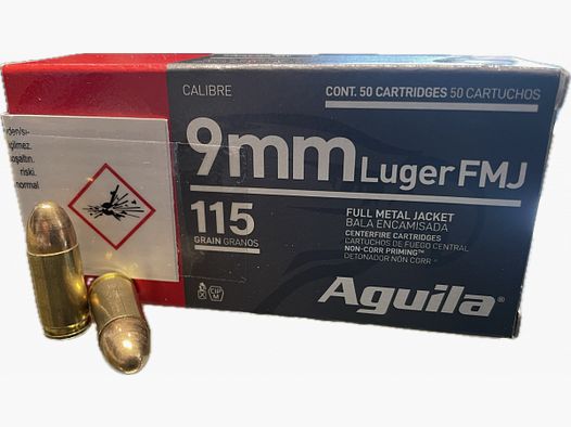 AGUILA 9MM LUGER AMMUNITION - 115GRS. - 50 ROUNDS