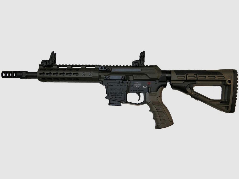 GWMH Selbstladebüchse GWMH SPC-HUNTER A4 10" (SWISS PISTOL CARBINE) OD-GREEN Kal.9x19 AR15 Glock Magazin