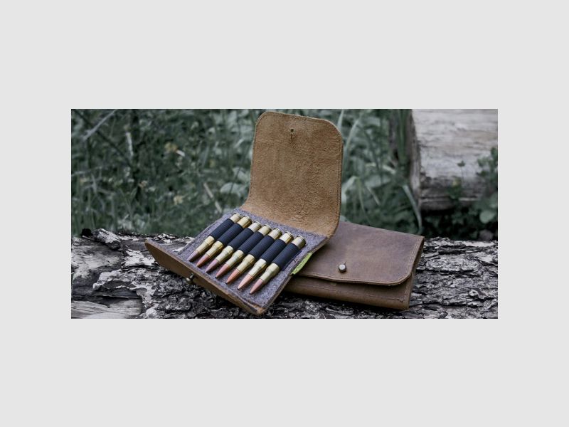 Forest owl rifle nubuck leather cartridge case