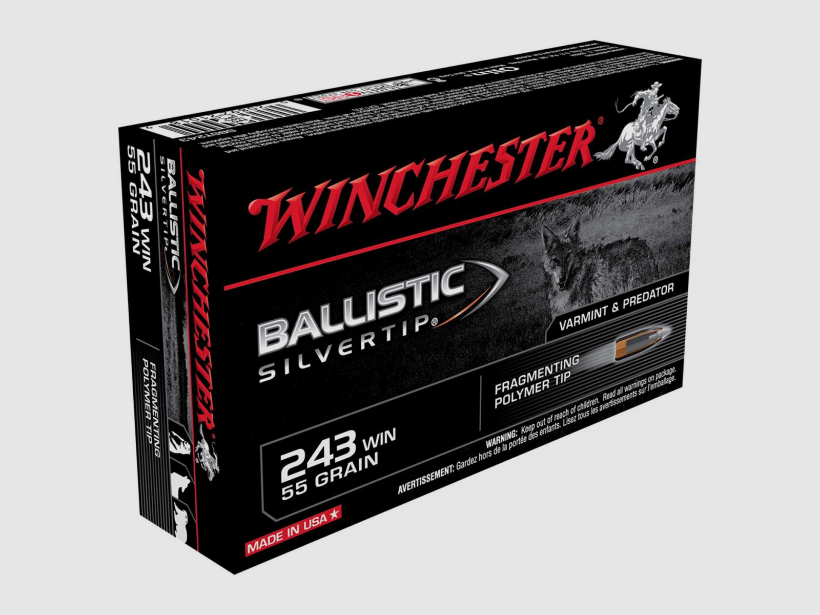 Winchester Ballistic Silvertip .243 Win. 55GR punta in polimero frammentante 20 cartucce