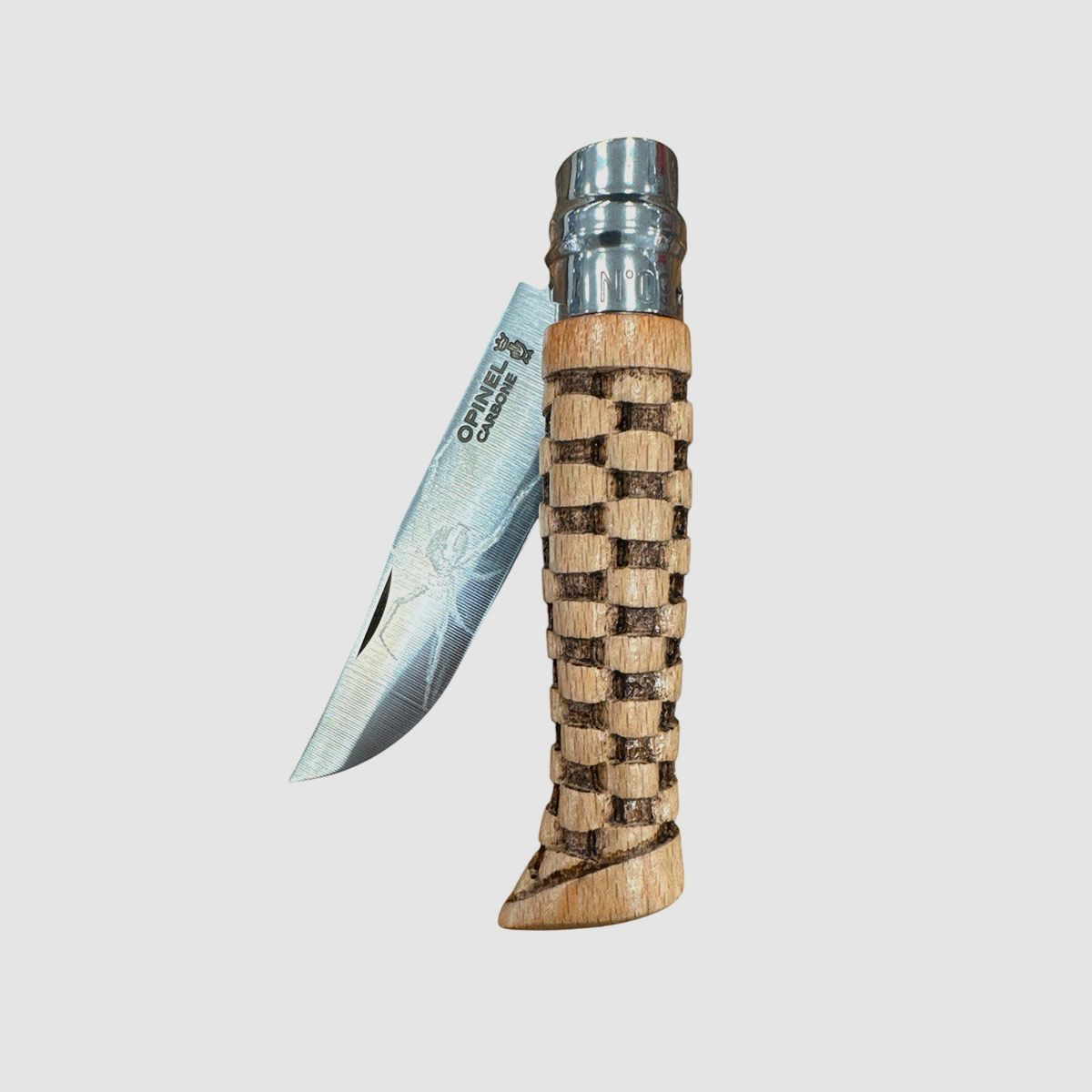 COLTELLO – OPINEL – N.9 CARBONE REALIZZATO A MANO | INTAGLIO A MAGLIA | LAMA VEDOVA NERA, immagine 4 di 4