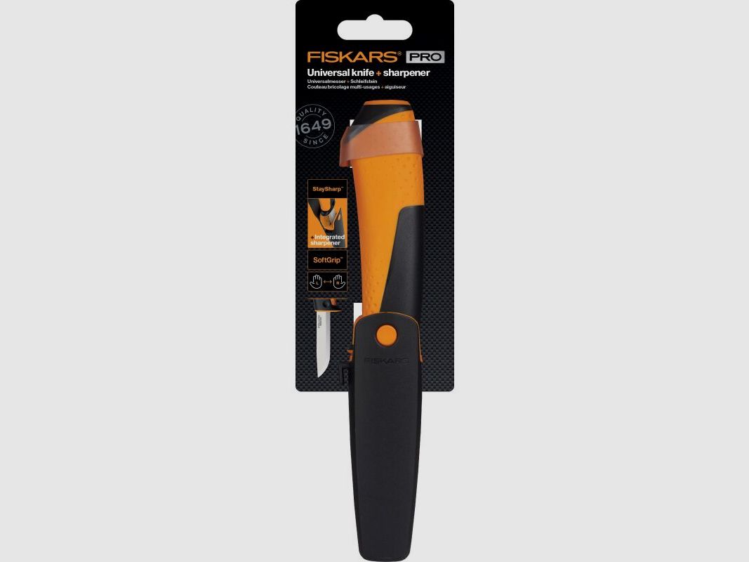 Fiskars Universalmesser mit Schleifstein orange