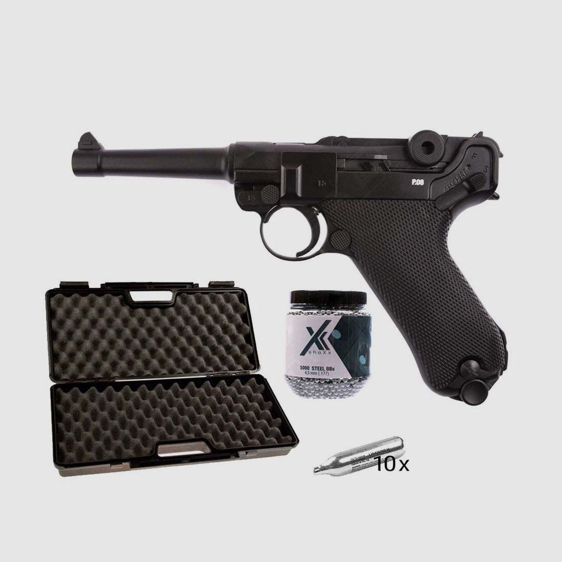 Legends P08 FM Blowback CO2 Pistole 4,5mm Stahlkugeln - Koffer-Set