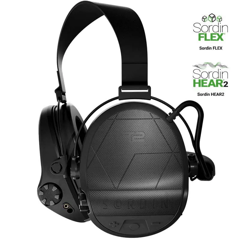 Sordin Supreme T2 earmuffs, neckband, black cups, foam inserts - 303004-20P