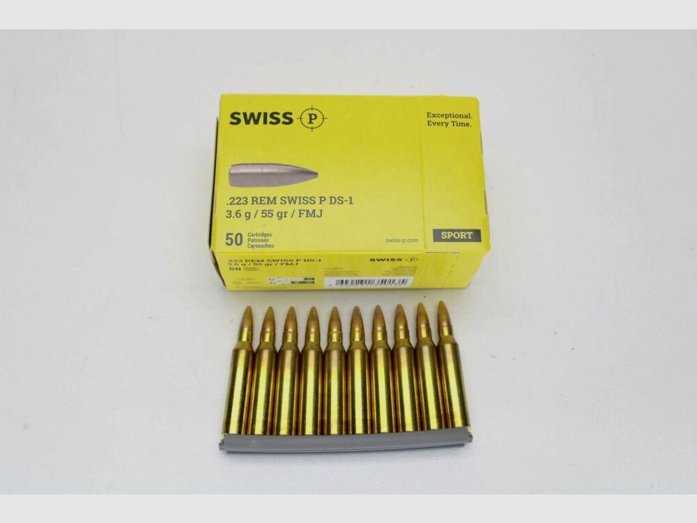 Swiss P DS-1 Cal. .223 Rem. 55 Grain FMJ 3,6 grammi in confezione da 50
