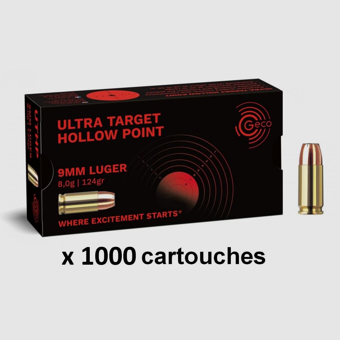 Munitions GECO cal.9mm PARA JHP Ultra Target Hollow Point 124 Gr x 1000, image 1 sur 3