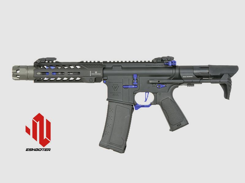 Strike Industries 7" Raiders Competition CQB S-AEG mit Eshooter ETU, blaue Elemente