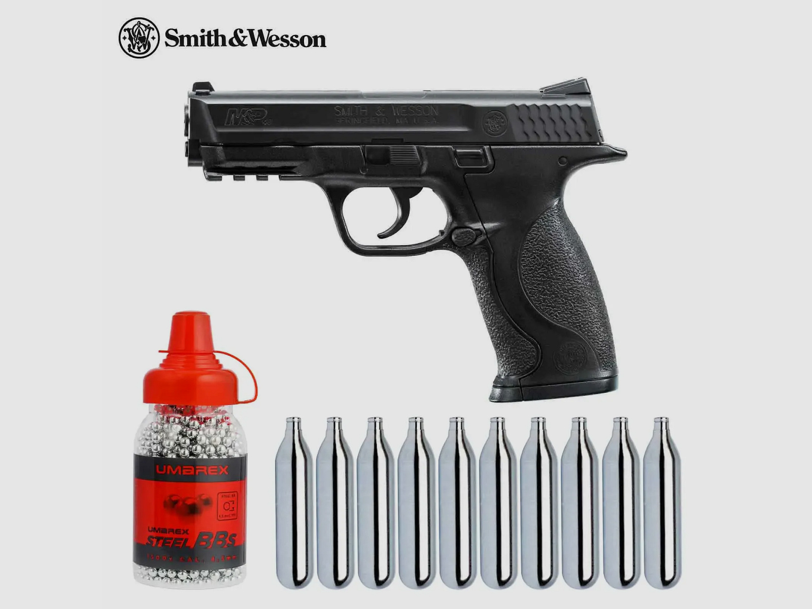 Luftpistolenset Smith & Wesson M&P 4,5 mm BB schwarz (P18) Co2-Pistole