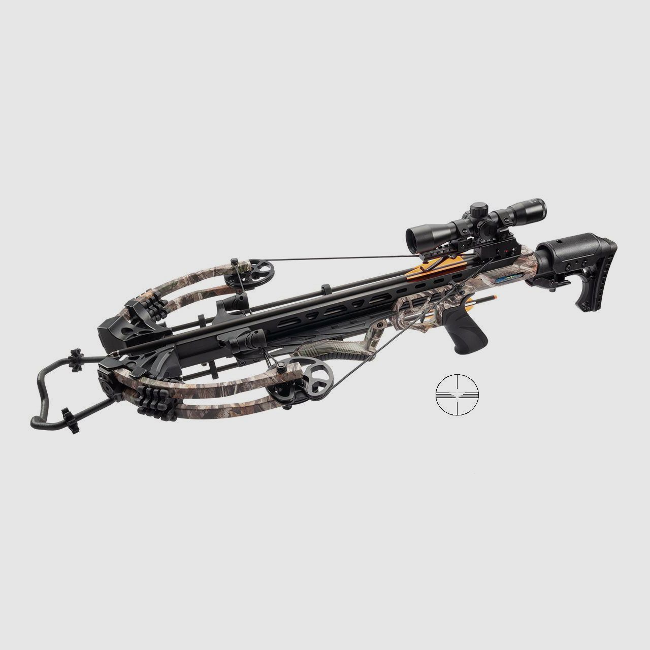 Compound Armbrust Man Kung MK-XB58 Kraken 200 Ibs, camo, Zielfernrohr 4x32, 4 Carbonpfeile 20 Zoll und ZubehĂ¶r (P18)