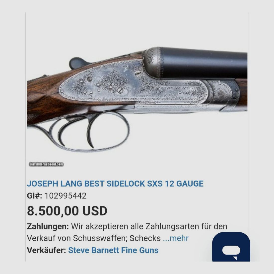 Joseph Lang & Son,LTD.,Jaseph Lang Back AktionBarlock Sidelock Ejektor