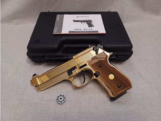 Beretta 92 FS Gold / Holzgriffschalen / 4,5 mm Diabolo / CO2 / Pistole / OVP (2)