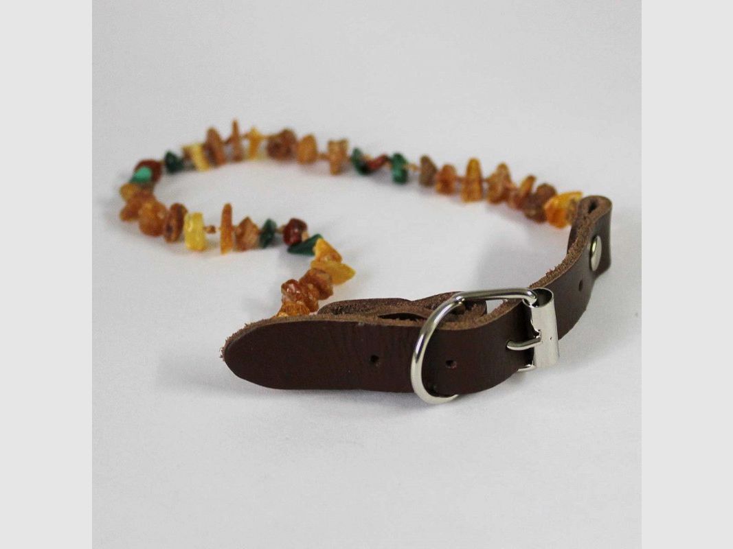 Larsson Farm Bernsteinkette mit Malachit und Red-Jasper für Hunde & Katzen 60-70 cm