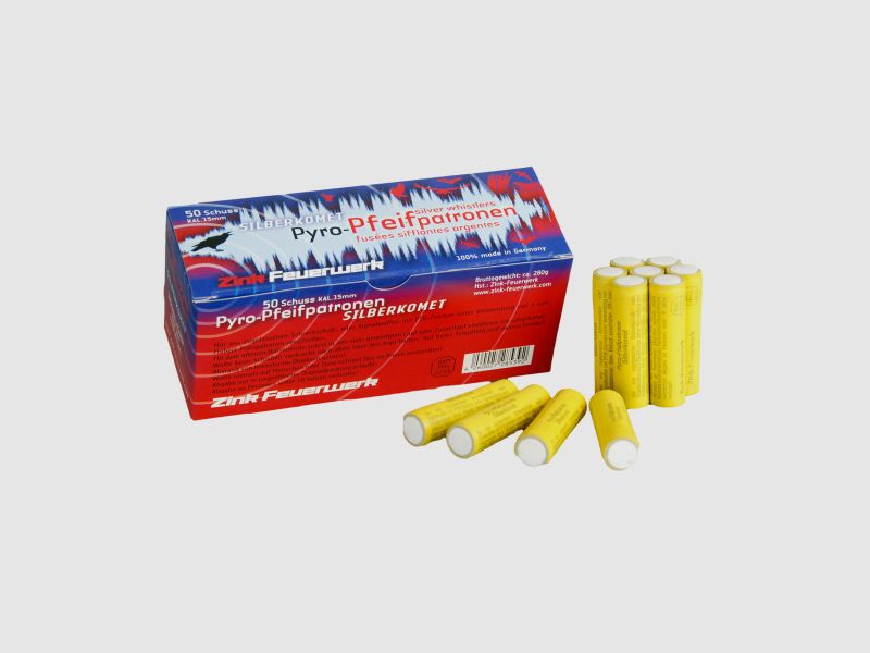 Cartucce fischianti in zinco con cometa d'argento 50 pz. 15 mm