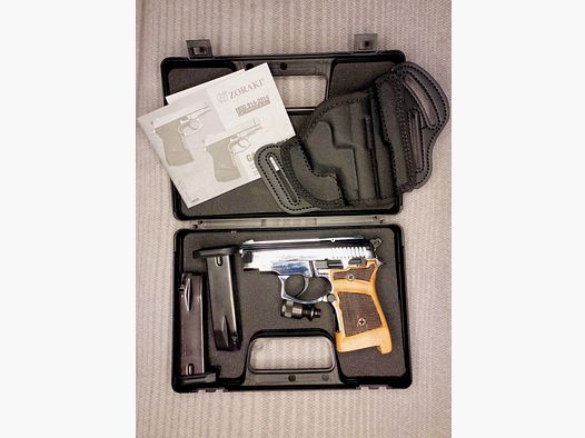 Zoraki 914 Schreckschuss Pistole 9mm P.A.K. Chrom Holzgriffe 2 Magazine Holster (1014)