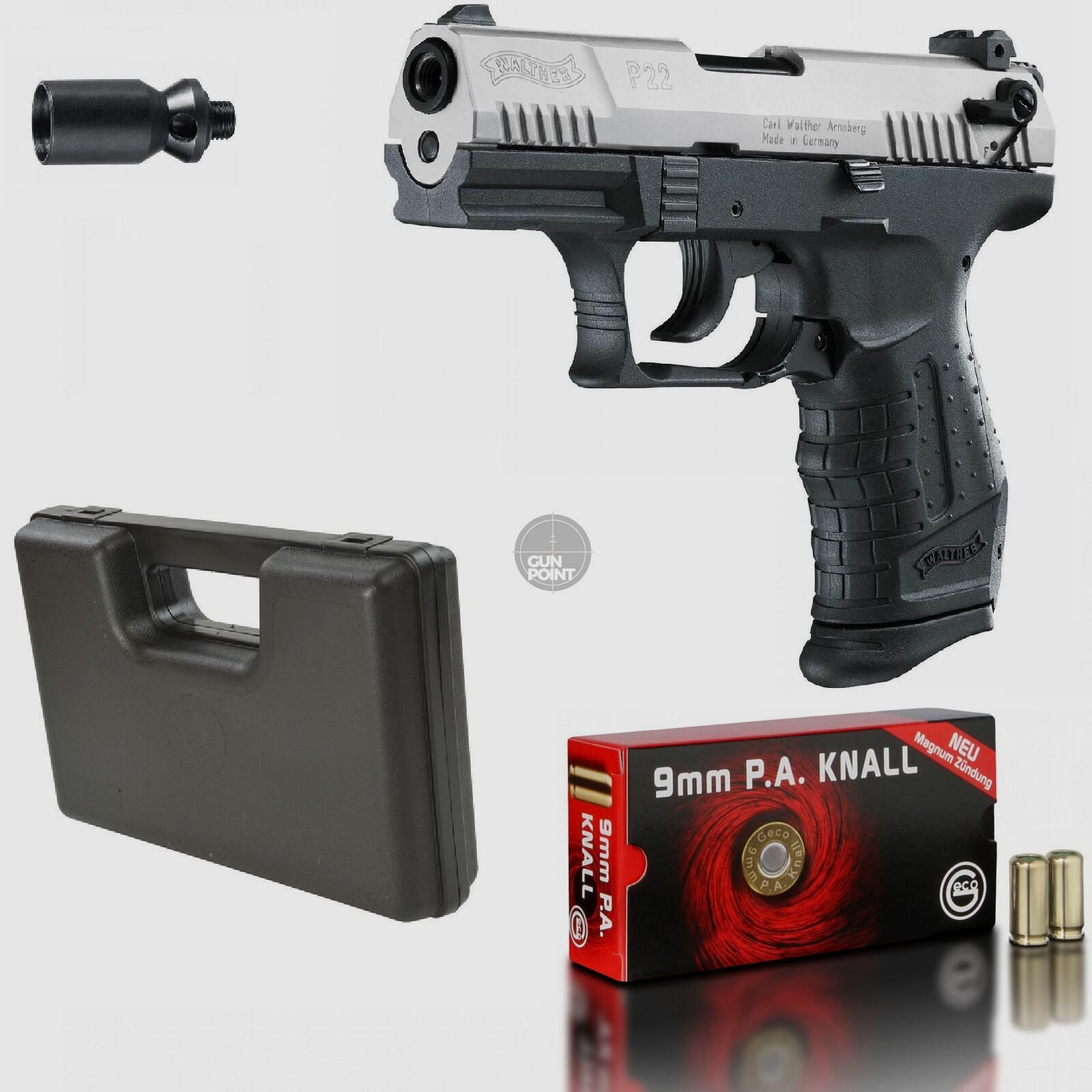 SET !!! Schreckschuss - Pistole - Walther - P22 Bicolor - 9 mm P.A.K. inkl. Koffer & 50 Schuss Munition