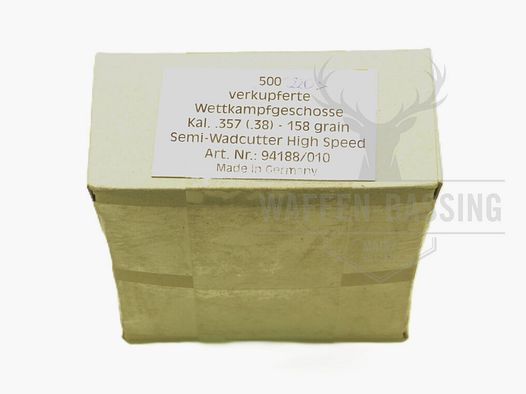 H&N Haendler und Naterman Sport GmbH verkupfertes Wettkampfgeschoss, Kal. .357 (.38), 158 gr, Semi-Wadcutter HS