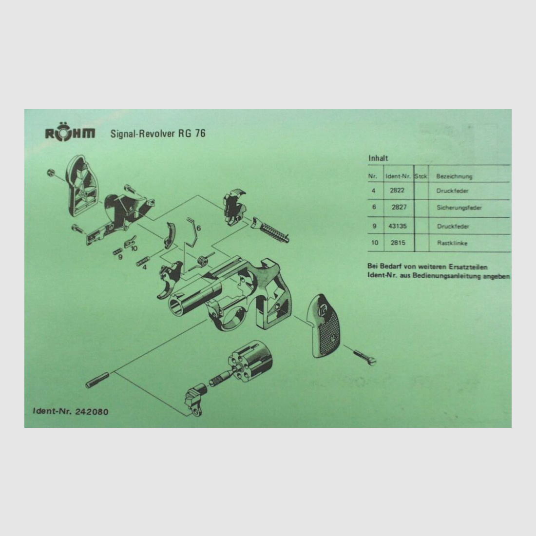 Röhm 76 Ersatzteile für Signal-Revolver RG 76