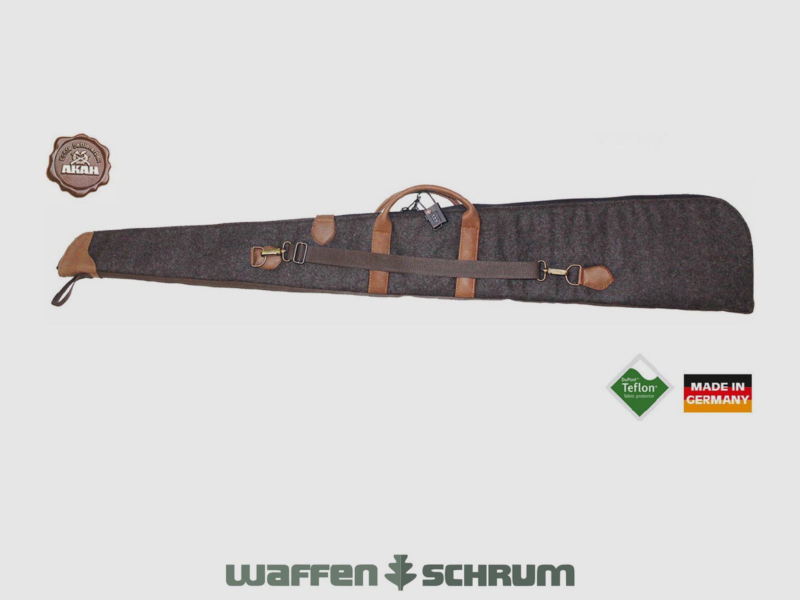 AKAH Shotgun Case Loden/Leather 128cm - Brown with TSA Combination Lock