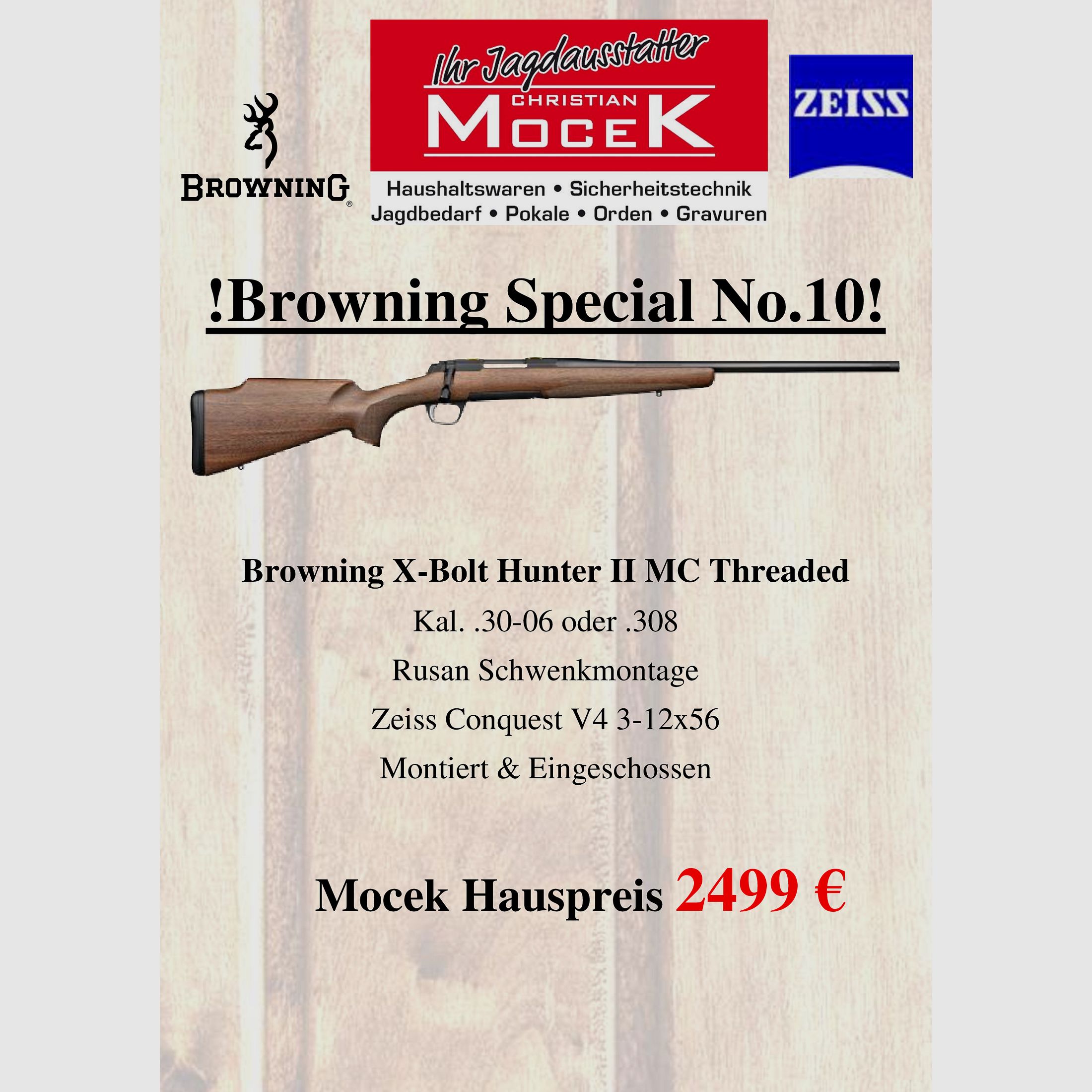Browning X-Bolt Hunter II  MC Threaded, mit Zeiss Conquest V4 3-12x56