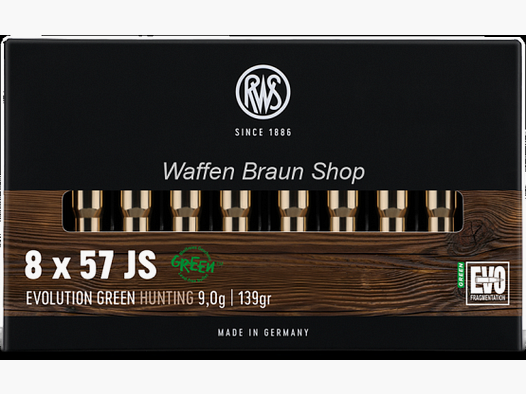 RWS 8x57 JS EVO GREEN 9,0g/139 grains 20 pièces