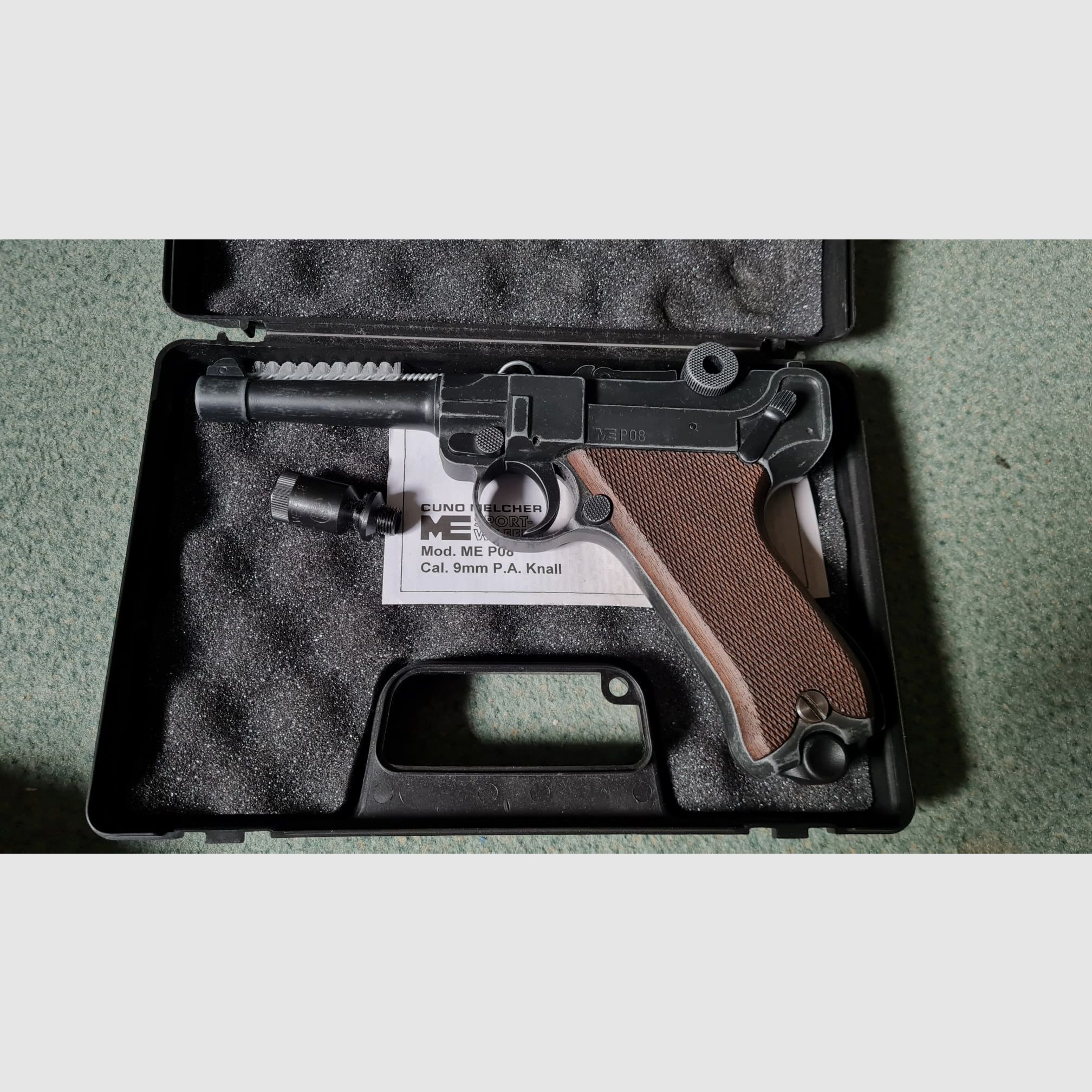 ME Model P08 Parabellum blank firing pistol 9 mm P.A.K. antique finish
