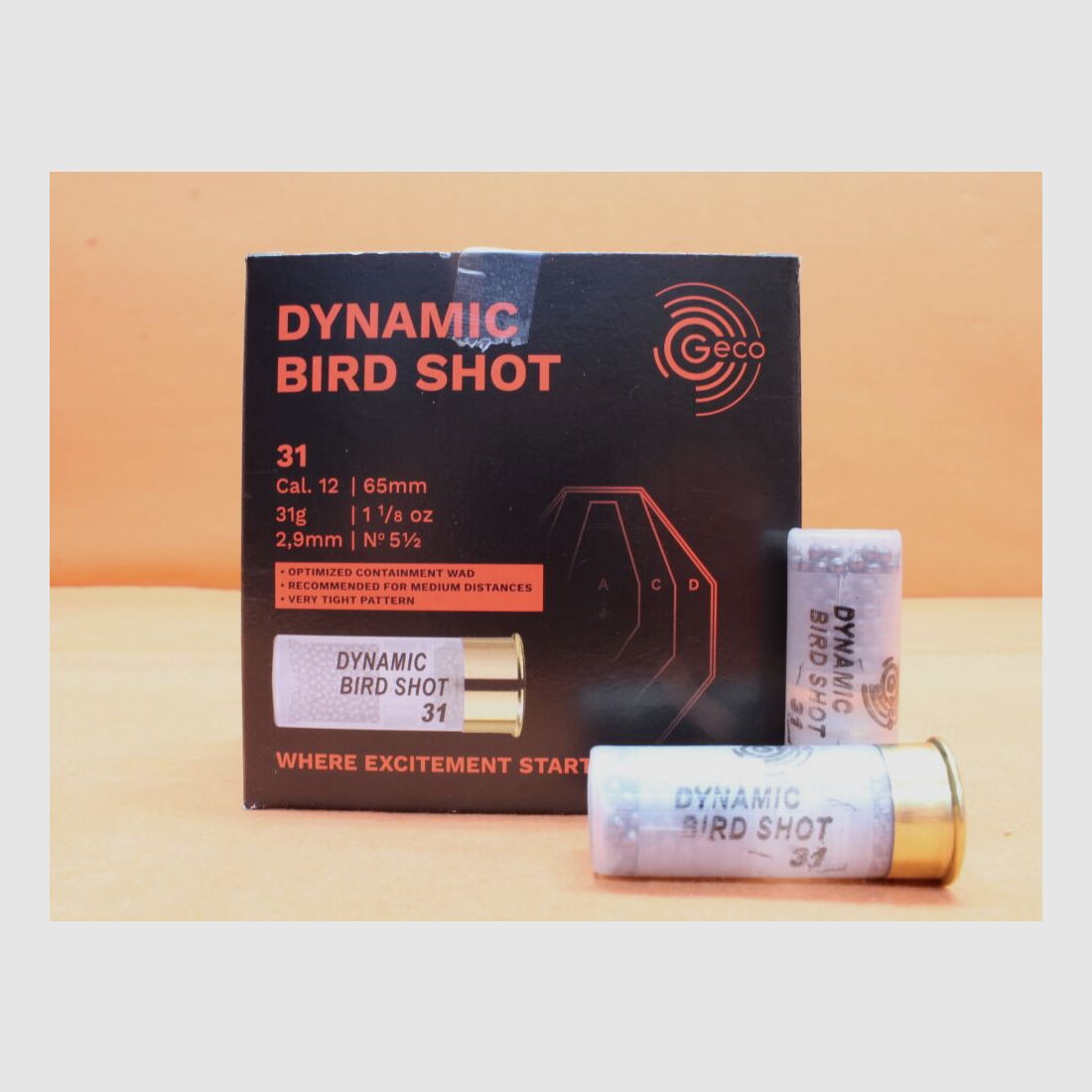 GECO Patrone 12/65 GECO 31g 2,9mm (2400234) VE 25 Patronen (Dynamic Bird Shot)