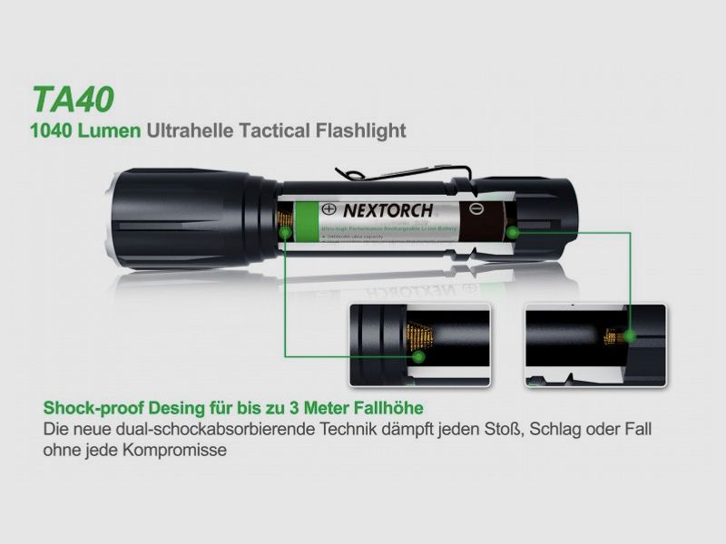 NEXTORCH Taktyczny zestaw TA40 1040 lumenów latarka LED z akcesoriami