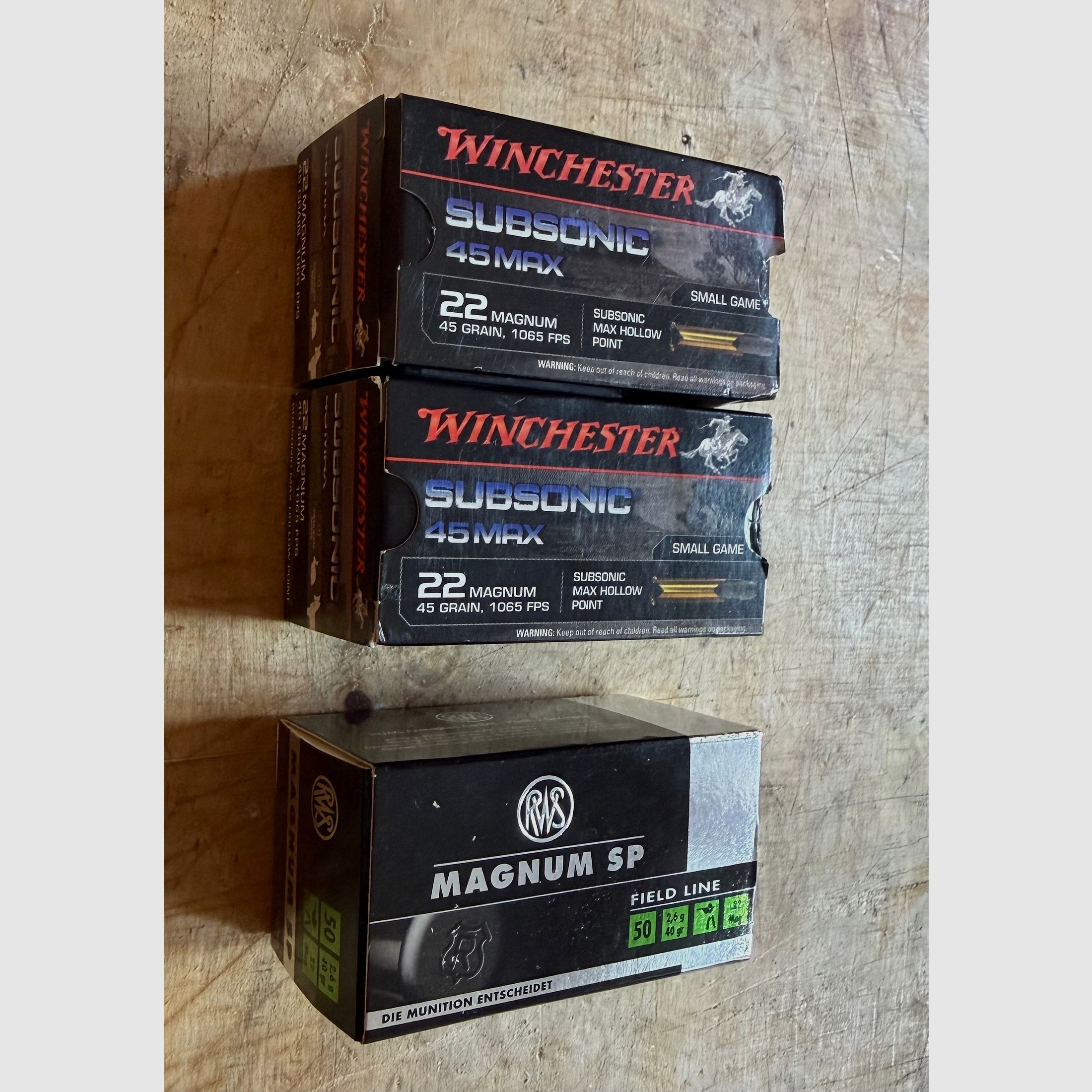 Munitie kaliber .22 WMR Winchester Subsonic en RWS Magnum SP