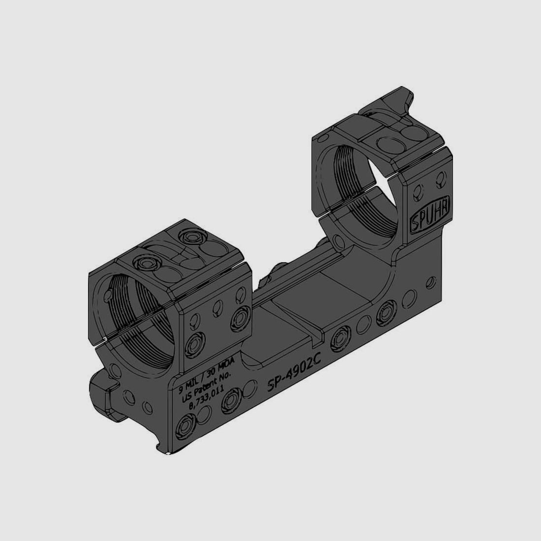 Montaggio Picatinny Monobloc SPUHR 34mm nero opaco BH 38mm inclinato 9 mil rif. SPUHR-SP-4902C, immagine 2 di 2
