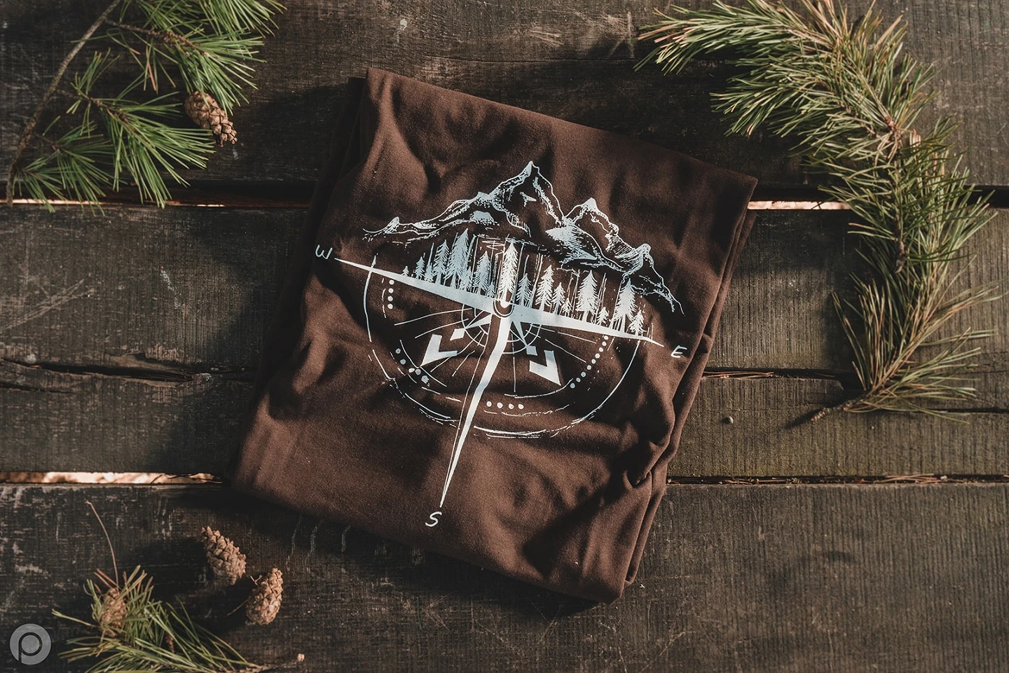 T-Shirt Windrose braun TigerWood, Ausverkauf Größe S