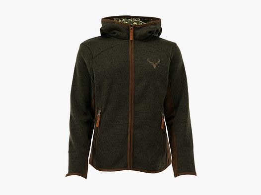 OS-Trachten women's knitted fleece jacket with hood, dark green