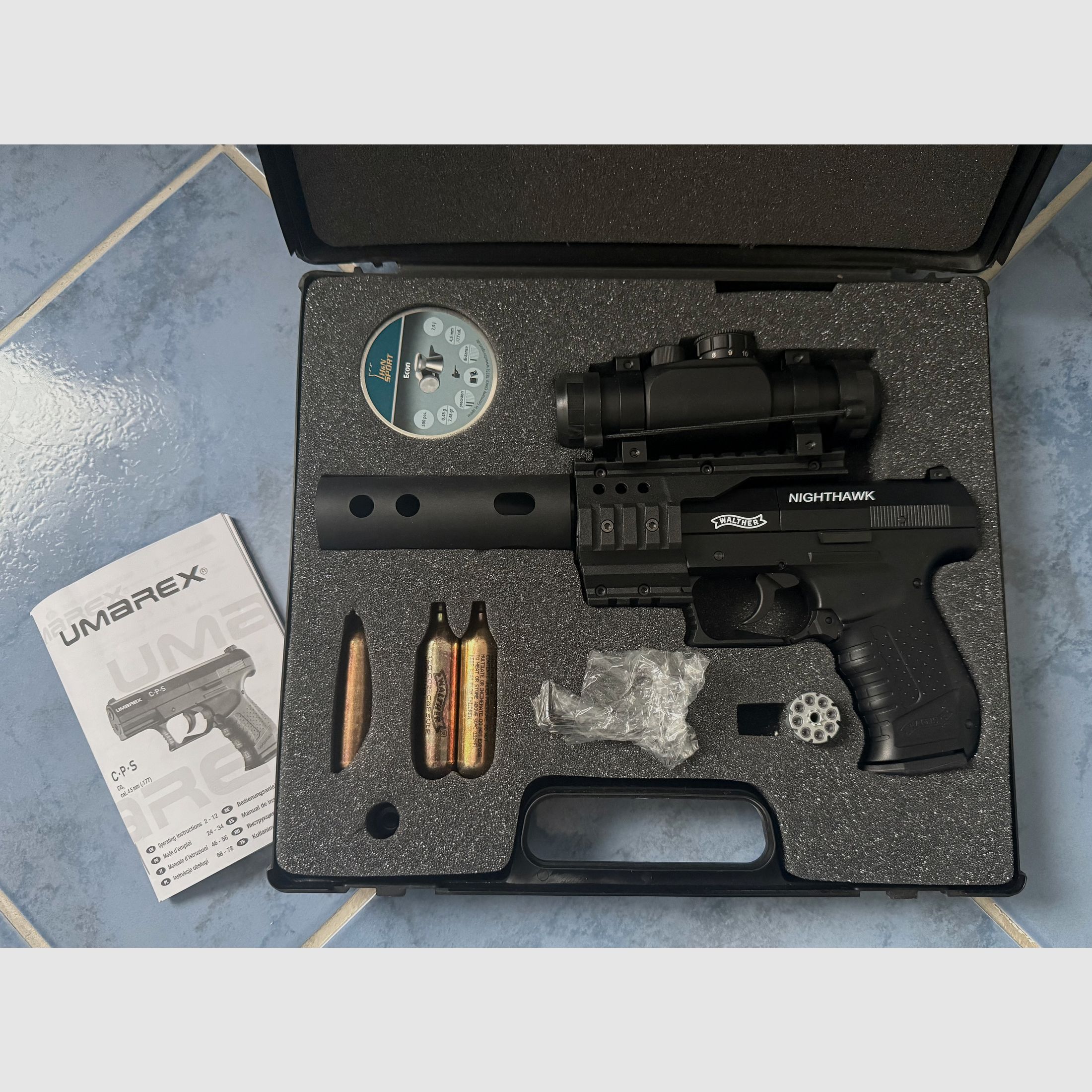 Luftpistole Walther Nighthawk  CO2 mit Zubehör wie Neu