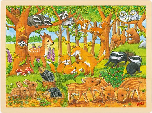 Einlegepuzzle Tierkinder im Wald