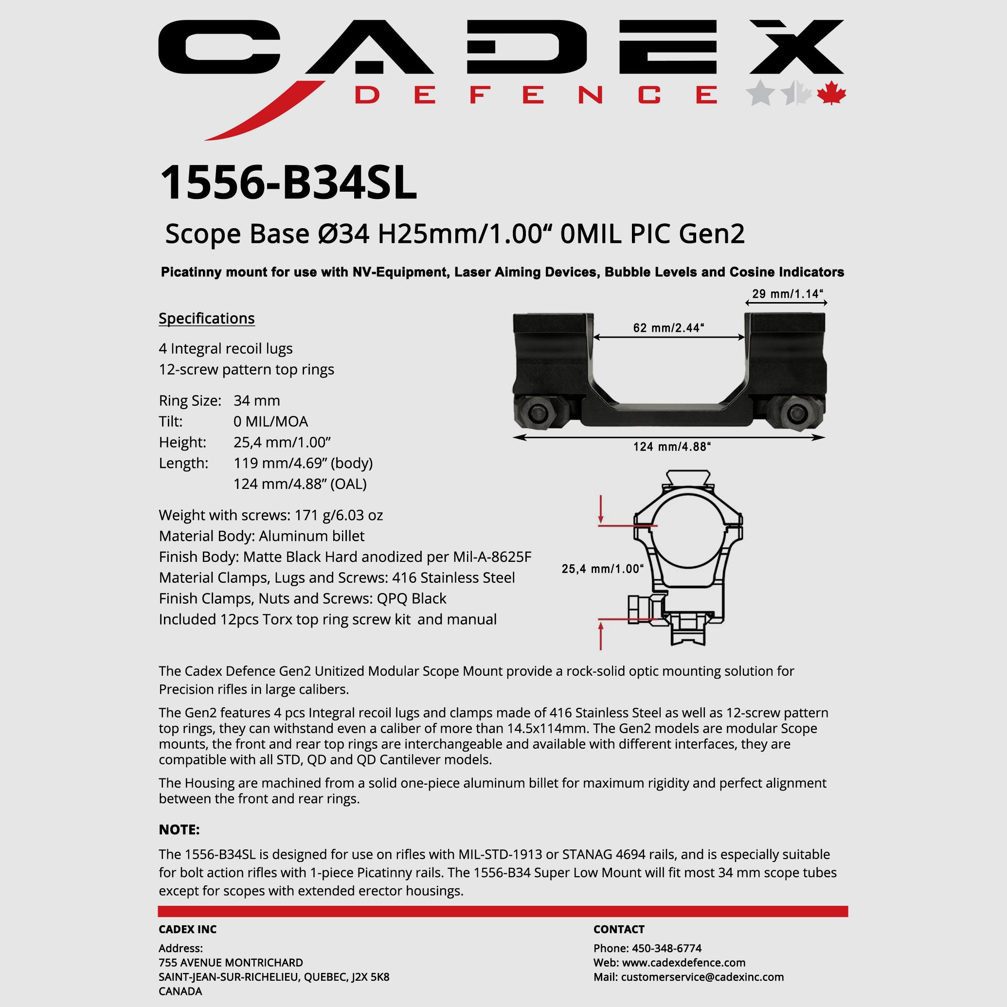 CADEX DEFENCE Unitized Scope Base Ø34 H25mm 0MIL PIC Gen2, Bild 3 von 4