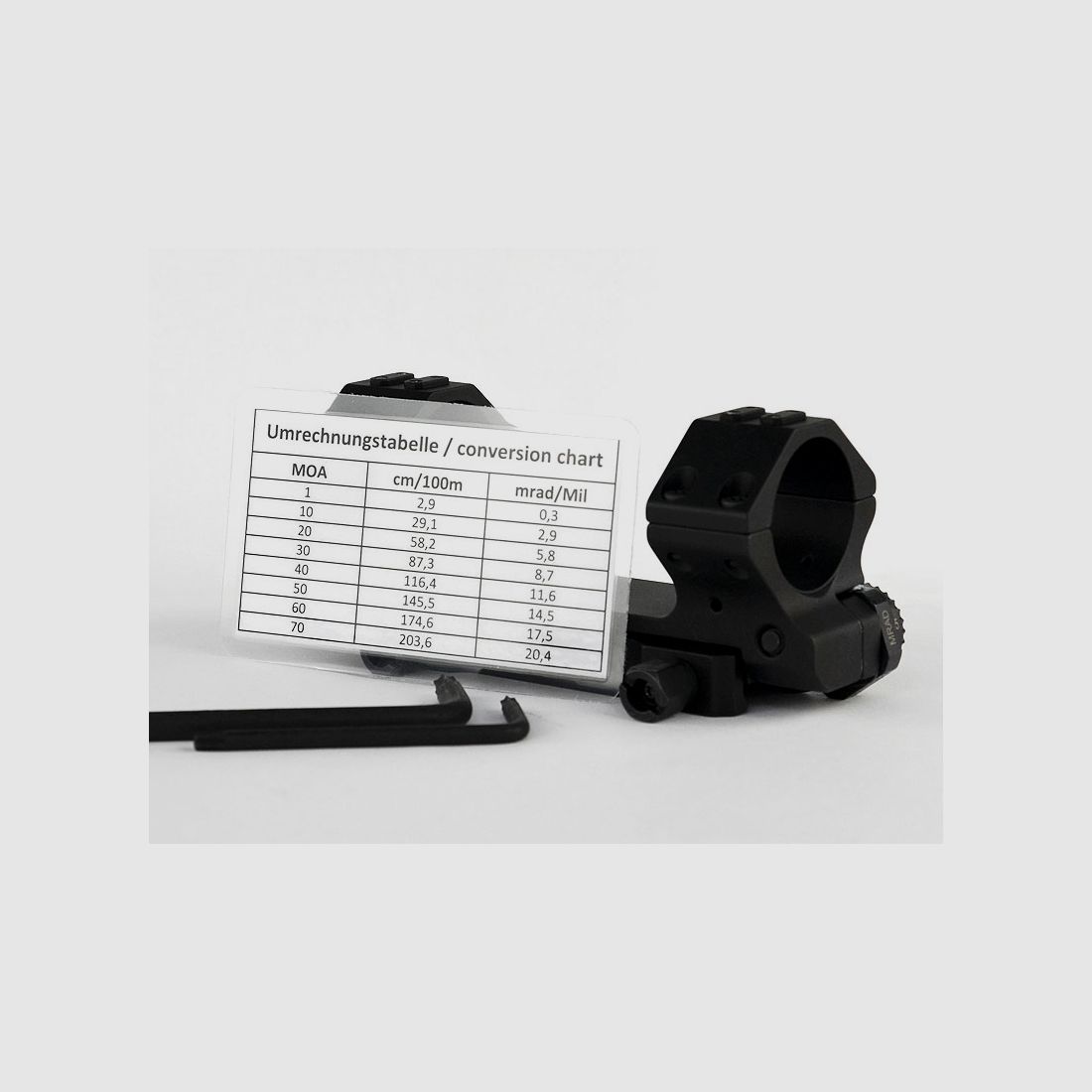 ERATAC block mount with adjustable front inclination, with knurled nut ø 30 mm + 20 mm height (0-20 mrad front inclination), 371 g