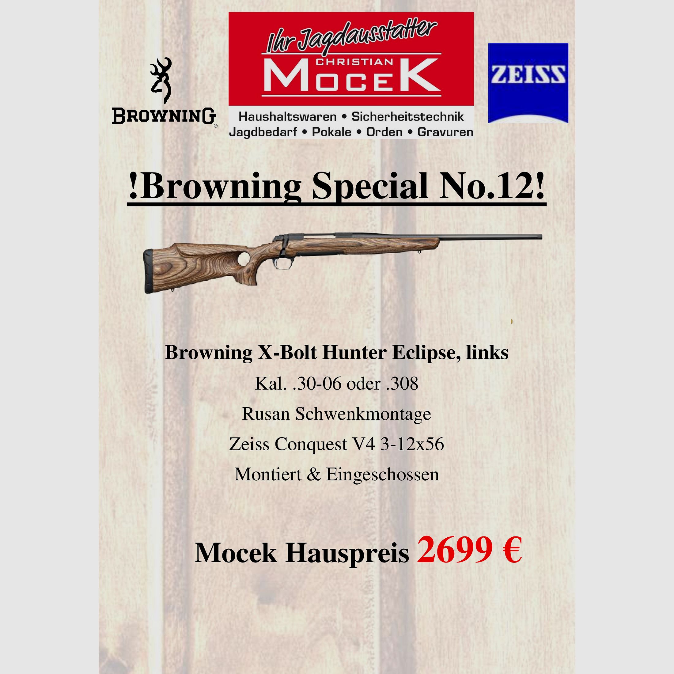 Browning X-Bolt Hunter Eclipse, mit Zeiss Conquest V4 3-12x56, links