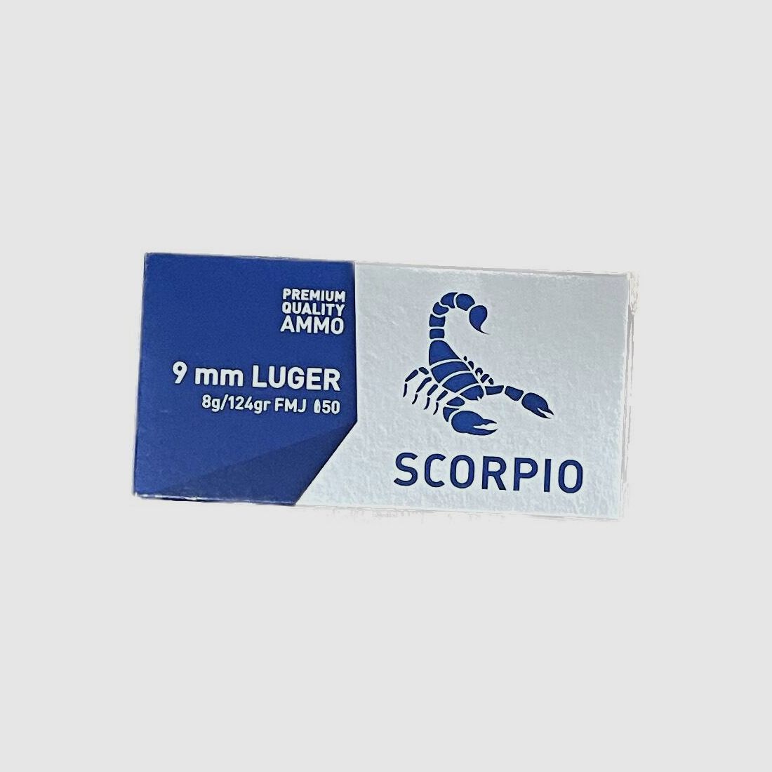 Scorpio-Pistolenmunition Kal. 9 mm Luger; Packung mit 50 Stück