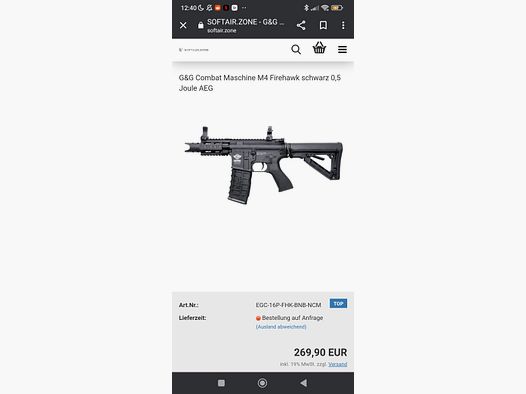 Airsoft-Waffe: G&G Combat Maschine M4 Firehawk schwarz 0,5 Joule AEG | Top Zustand |