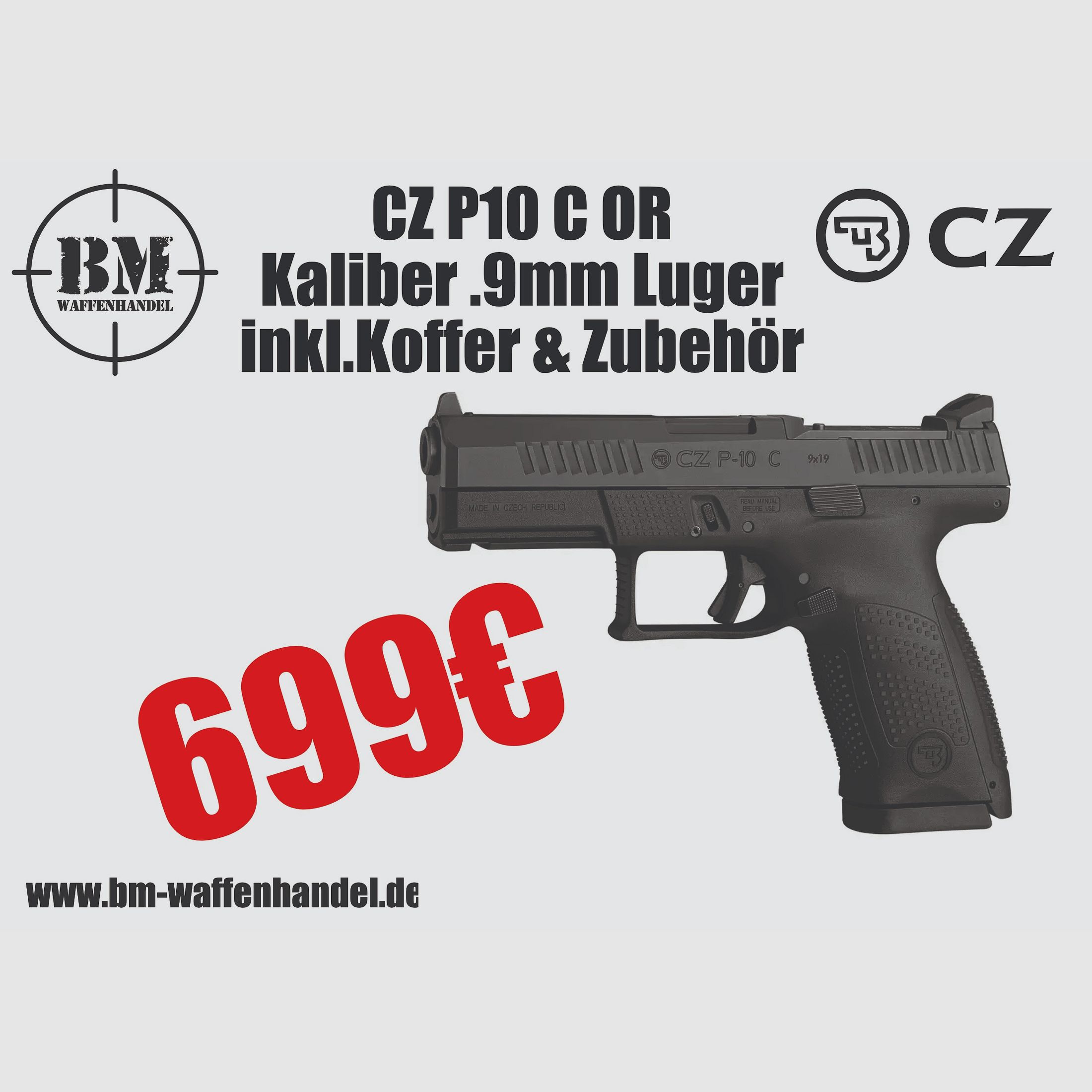 Pistola CZ P-10 C OR 9mm Luger pronta per ottica, immagine 1 di 3