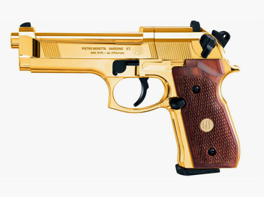 Beretta Mod.92 FS CO2 Luftpistole 4,5 mm Diabolo Gold-Finish mit Echtholzgriffschalen