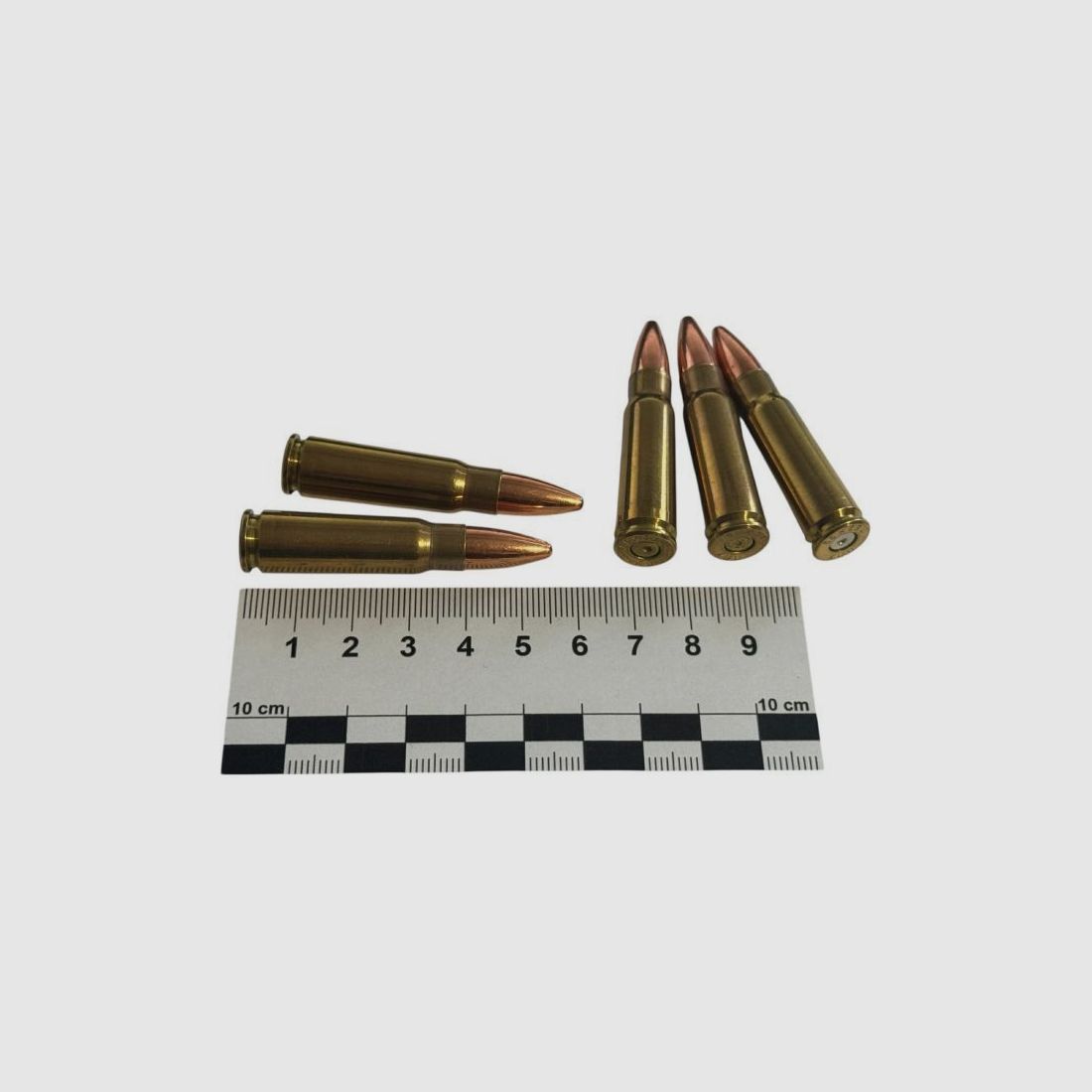 5 pieces of decommissioned 7.62x39mm AK47 full metal jacket in brass cases