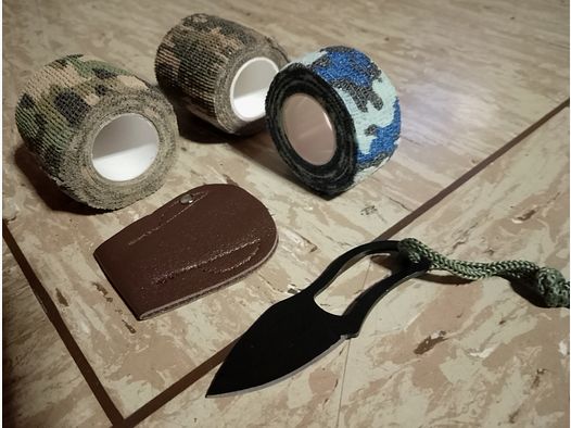 1x Couteau de poche Mini couteau de pêche petit couteau de plein air nouveau Mini polyvalent ouvre-lettres + bande de camouflage flecktarn 3 rouleaux