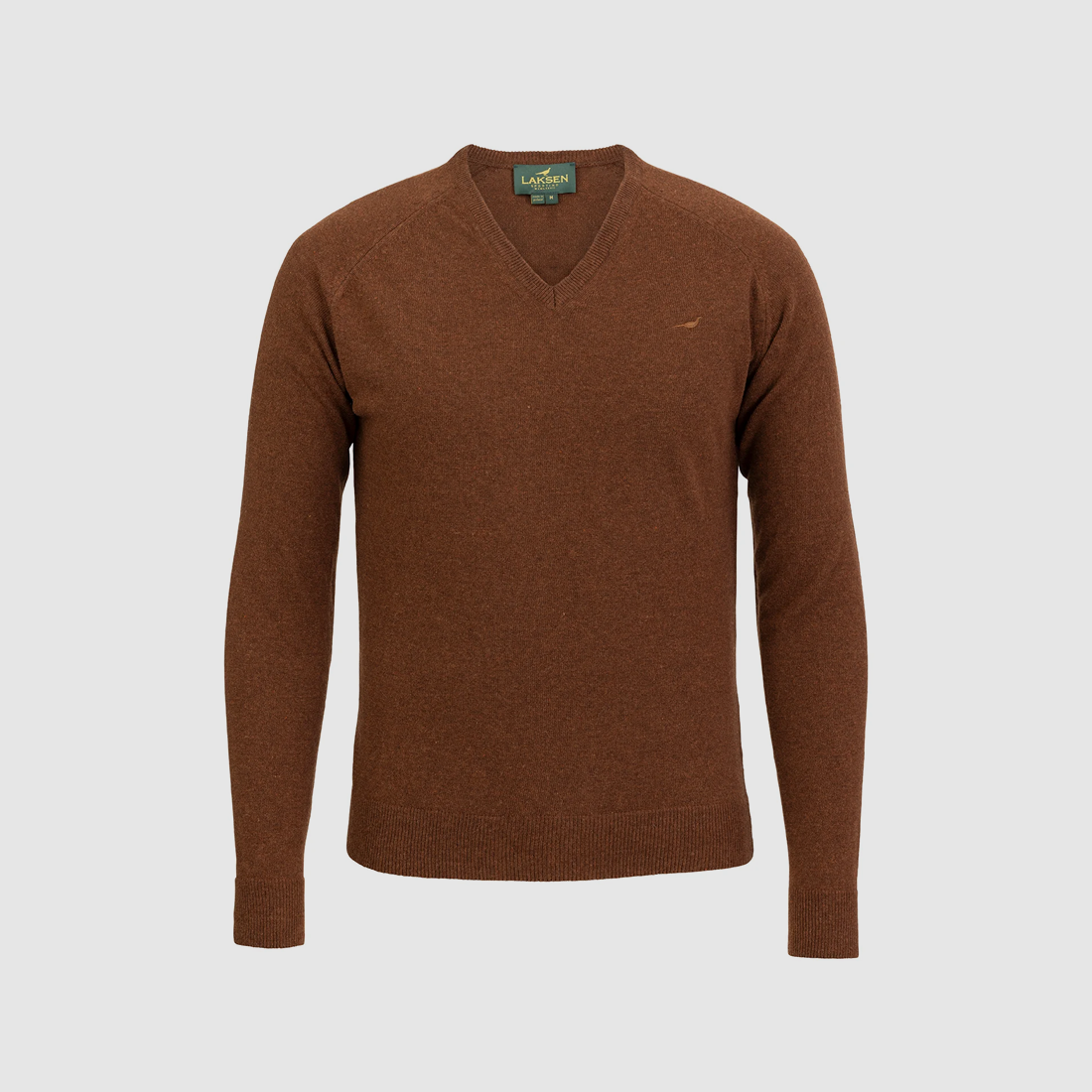 Laksen Trent V-neck lambswool sweater in Toffee