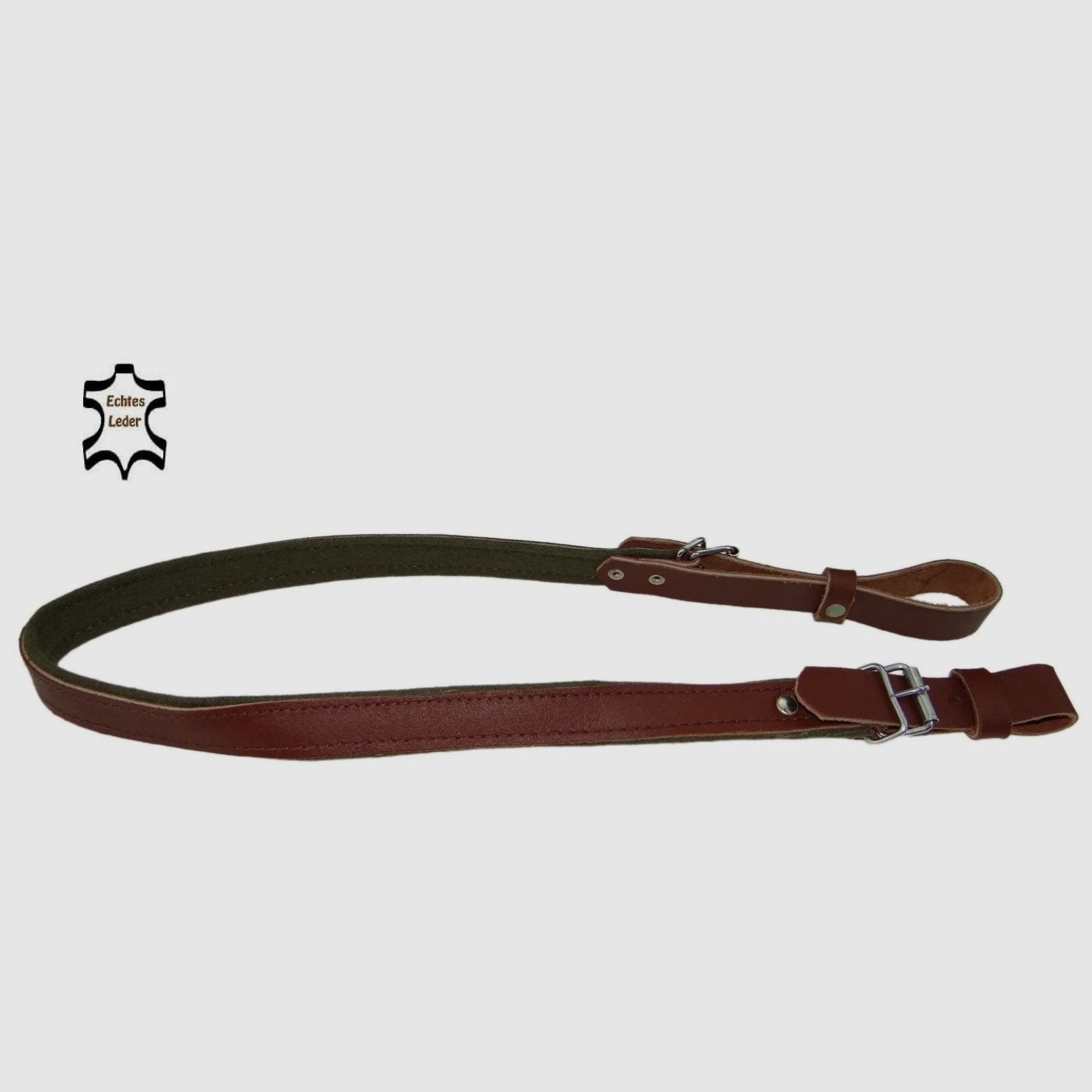 Gewehrriemen aus Leder und olivfarbenem Leinenstoff Leder, 111 cm lang €16.90
