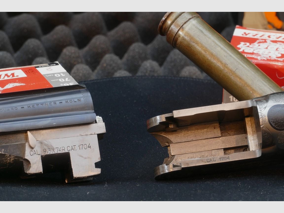 Bockbüchsflinte, Kettner, Ital. Fertigung, Kaliber 9,3x74R und 12/70.
