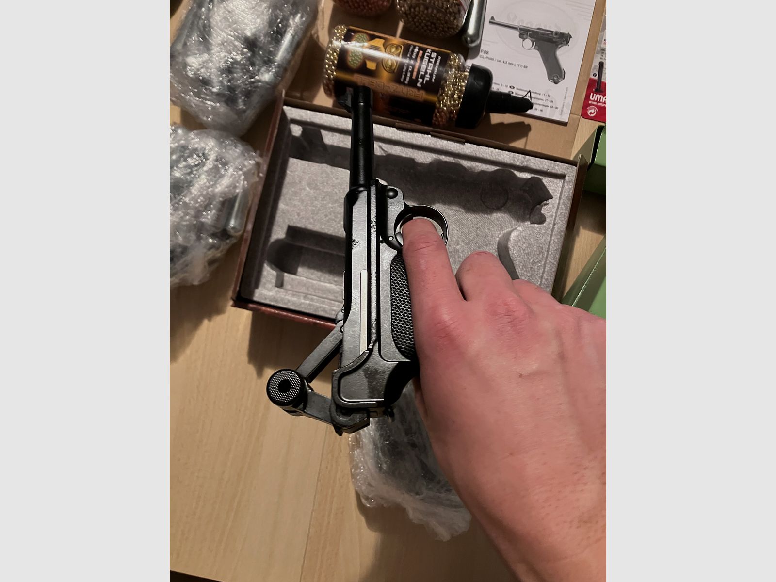 Luger P08 Blowback / OVP 4.5mm mit Ausrüstung 