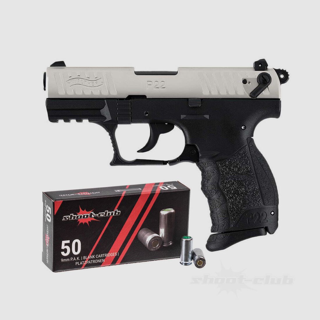Carl Walther GmbH	 Walther P22Q Schreckschusspist Nickel 9mmPAK + Platzpatronen